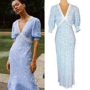 NWT Rixo Target Floral Babydoll Midi Dress Sz 6 Blue Lace Romantic Coquette